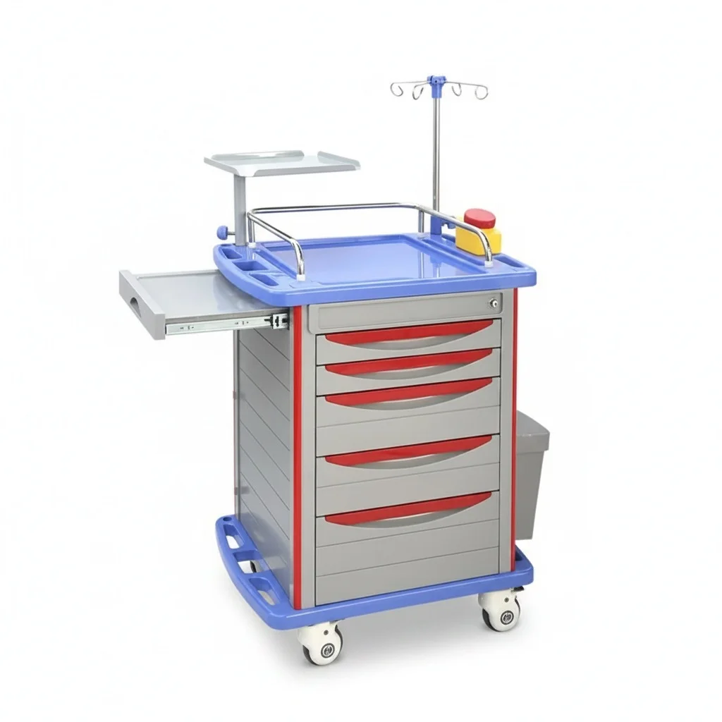 ABS Medical Cart, Durable ABS Plastic and Metal, Hospital Emergency Trolley, Medicine Cart, Clinic Moving Trolley