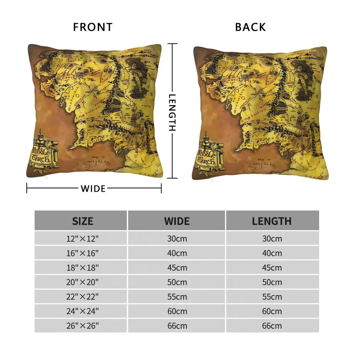 L-Lords Of The R-Rings Map Middle Earth Pillow Cover Cushion Cover Square Pattern Pillow Case For Wedding Party Home Decor