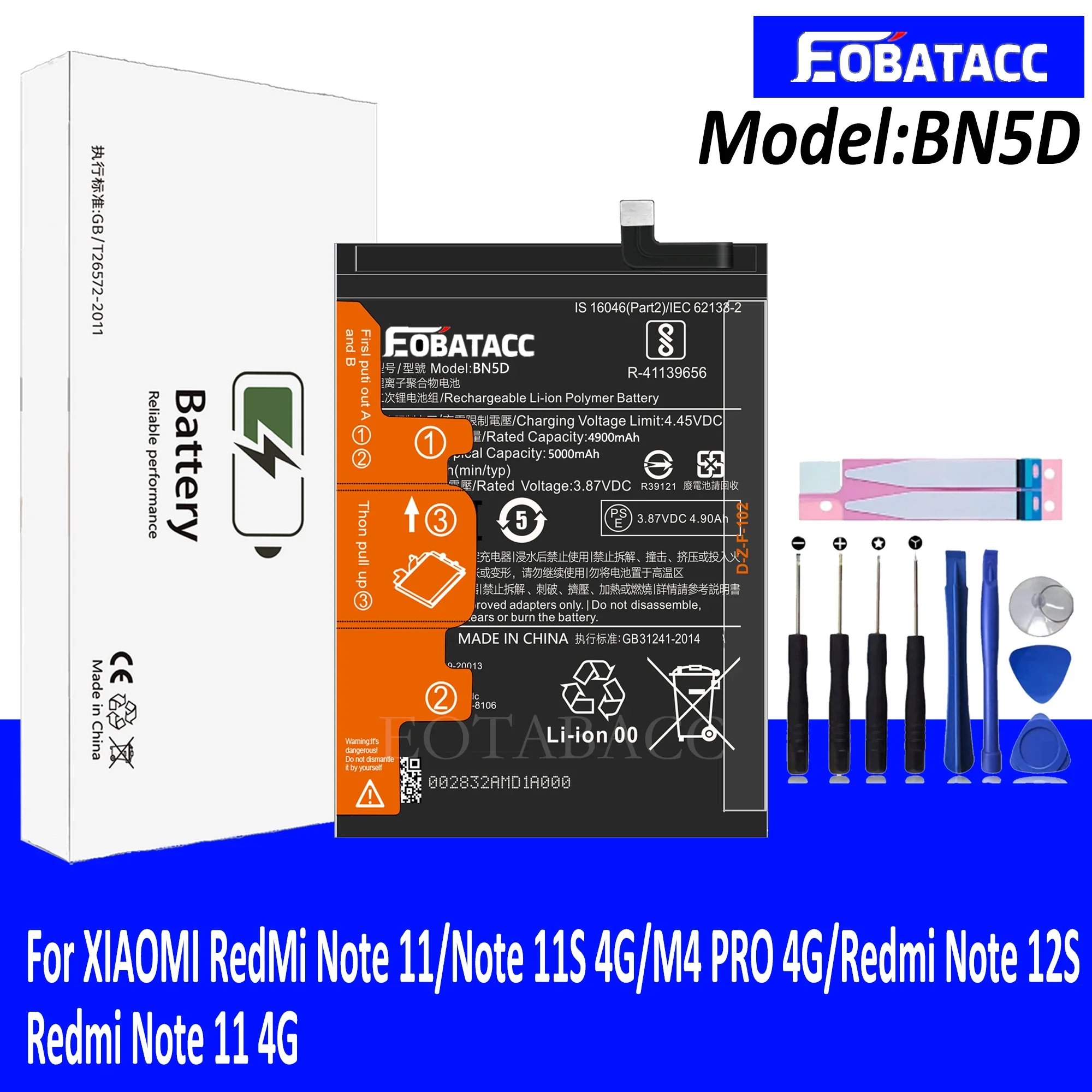 

EOTABACC New 100% Original BN5D Battery For Xiaomi RedMi Note 11/Note 11S 4G/M4 PRO 4G/Redmi Note 12S/Redmi Note 11 4G Mobile Ph