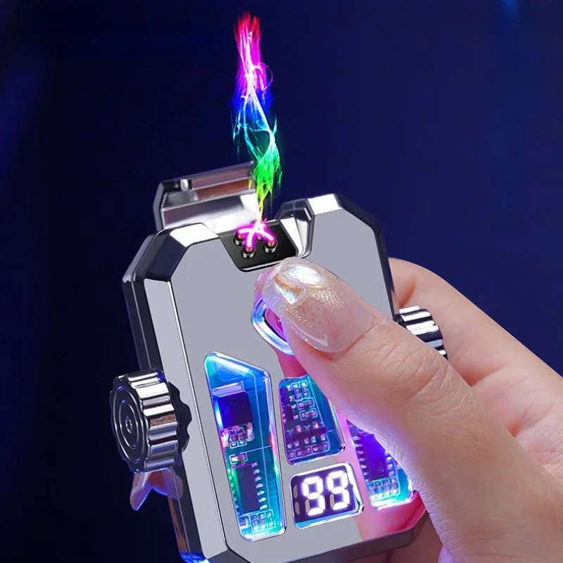 Smart Technology Mecha Style Gyro Lighter Creative Double Arc Charging Lighting Flameless Electric Rechargeable USB Lighter Gift