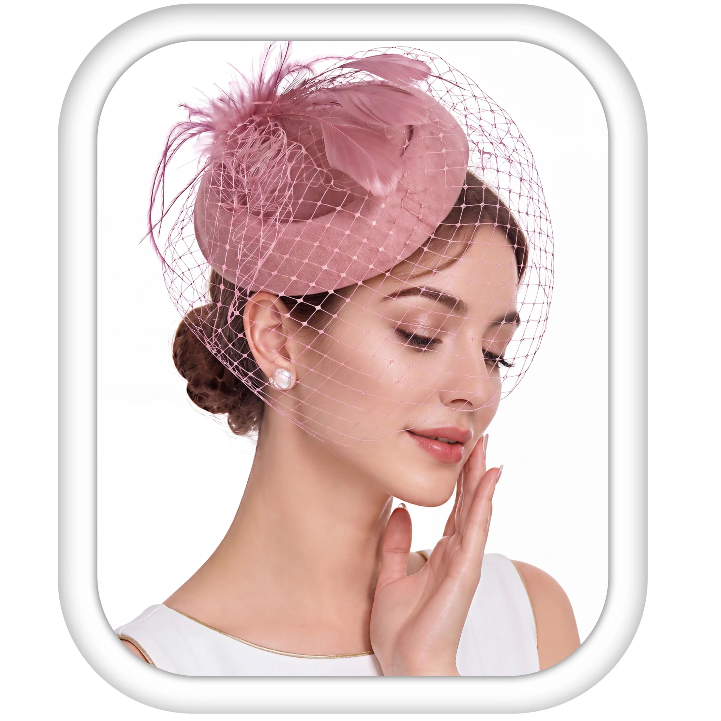 Bobisty Fascinator Hat for Women Veil Derby Wedding Tea Party Pillbox Hats Feather Mesh Hat Hair Clip Detachable Halloween Gift