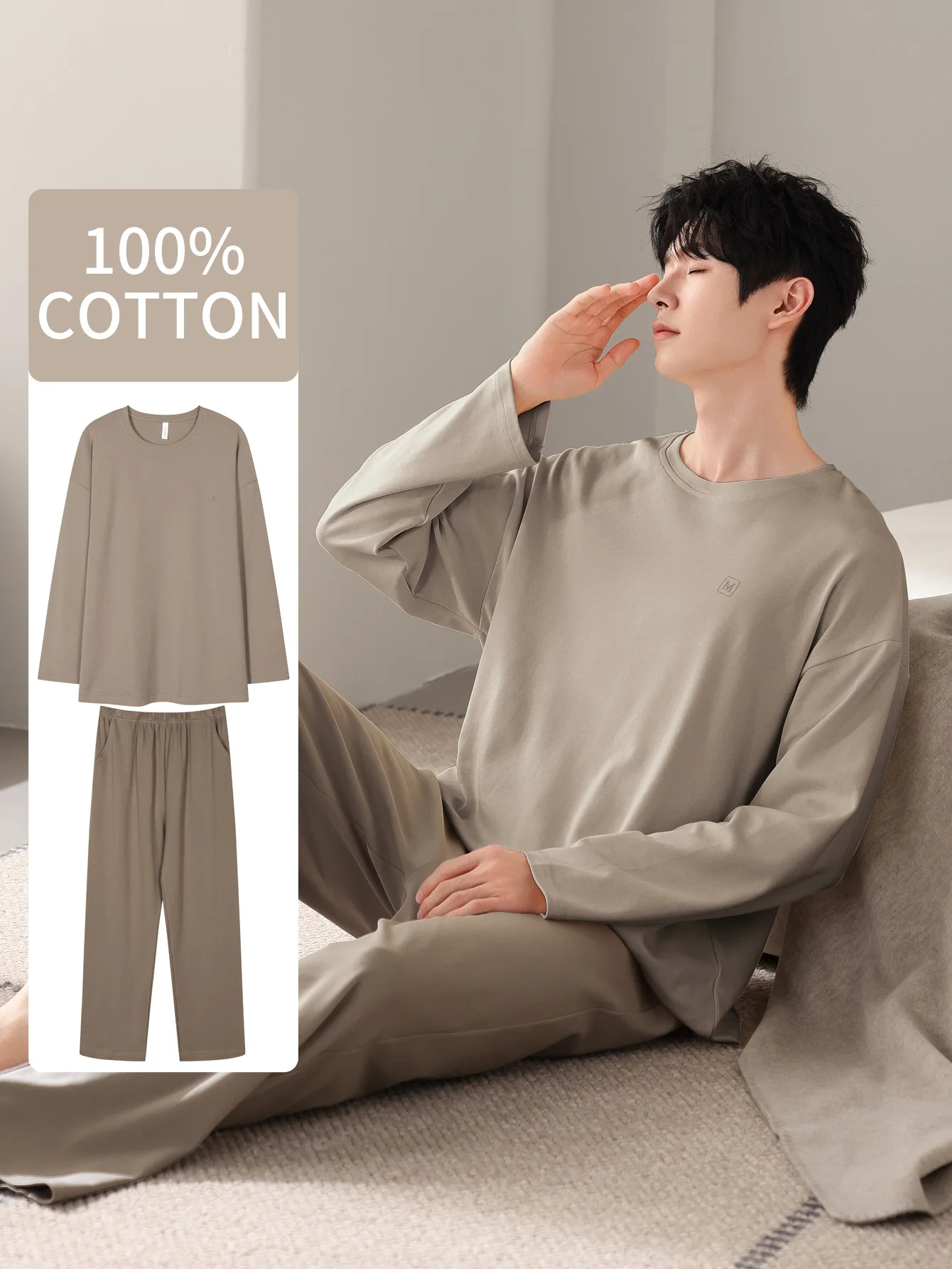 Vêtements de nuit pour hommes, 100% coton, manches longues, quatre saisons, grande taille, ensemble de costume de maison en pur coton pour adolescents pour la chaleur