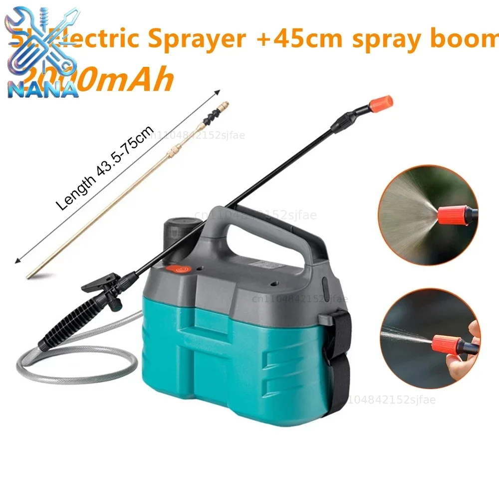 5L Electric Sprayer 2000mAh Agricultural Pesticide Dispenser Rechargeable Lithium Battery Garden Sprayer +45cm Spray Boom