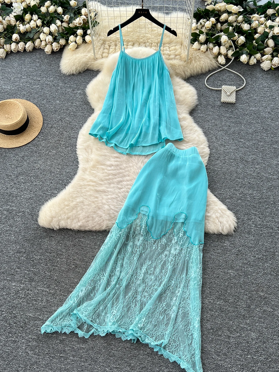 Vaion Wear Donna Estate Lazy Sle Cinturino allentato Top a vita alta Me Gonna in pizzo f Faionable Set in due pezzi ort Sv...