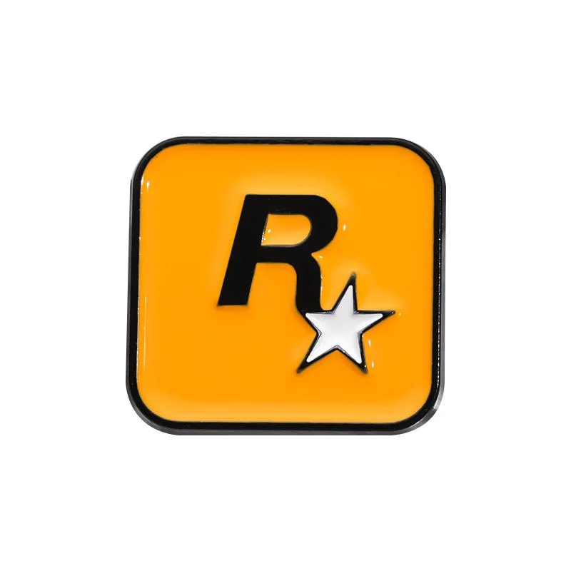 Creative game peripheral simple letter alloy badge Enamel Pin  Cartoon yellow R-star logo accessory metal brooch Jewelry Gift
