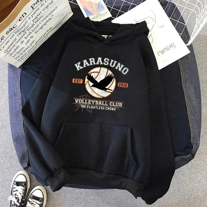 Karasuno Hoodie Volleyball Crow Anime Sport Club Vintage Streetwear Schwarzer Oversized Casual Pullover Langarm – Detail 2
