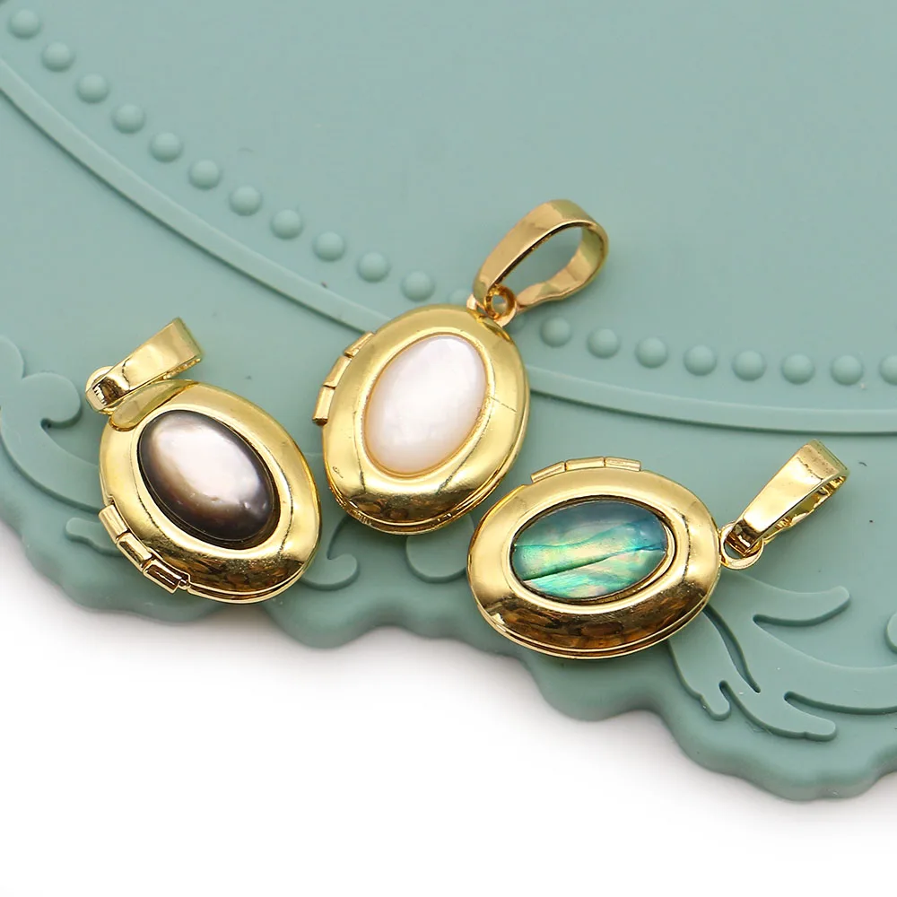 

Exquisite Natural Aurora Abalone Shell Polished Oval Inlaid Openable Photo Locket Gold-plated Pendant DIY Accessories Jewelry