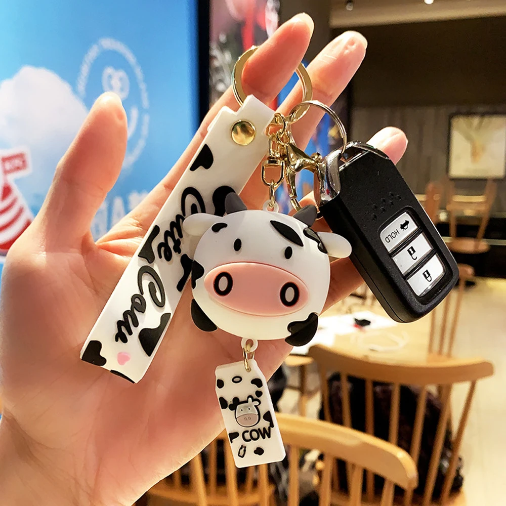 

New Ornaments Gifts Cartoon Door Key Charm Bag Decoration Cow Keychains Silicone Animal Keyrings