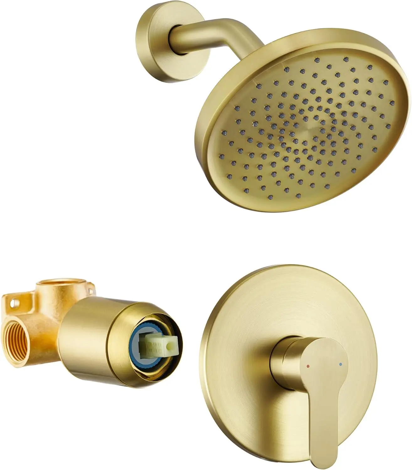 

Brushed Gold Single-Handle Shower Faucet Set with 6-Inch Rainfall Shower Head, Modern Trim Kit