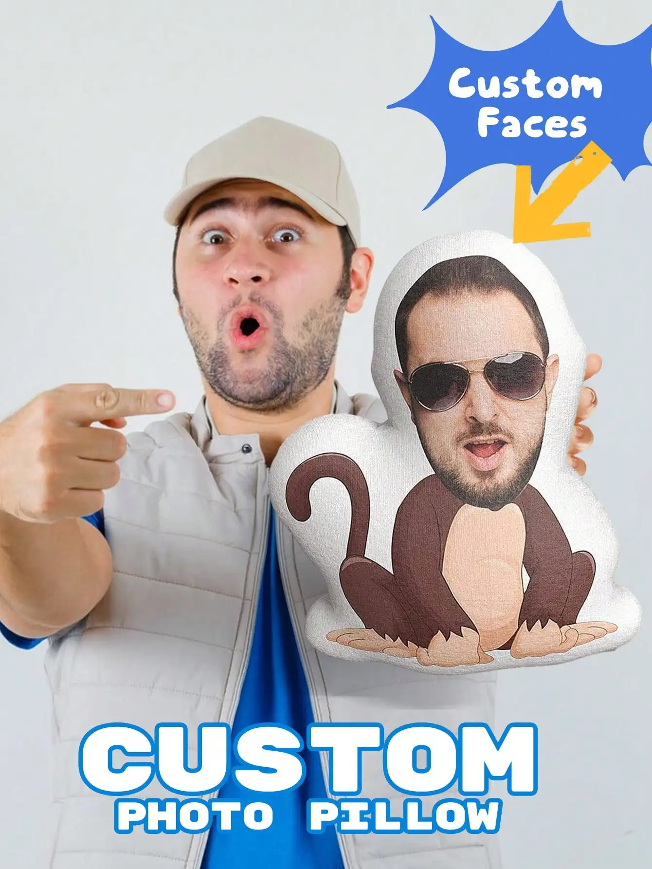 1pc Custom Photo Pillow Minime Throw Pillow Funny Monkey Gorilla Face Pillow Personalized Gift for Dad Him Her Sofa Car Decor
