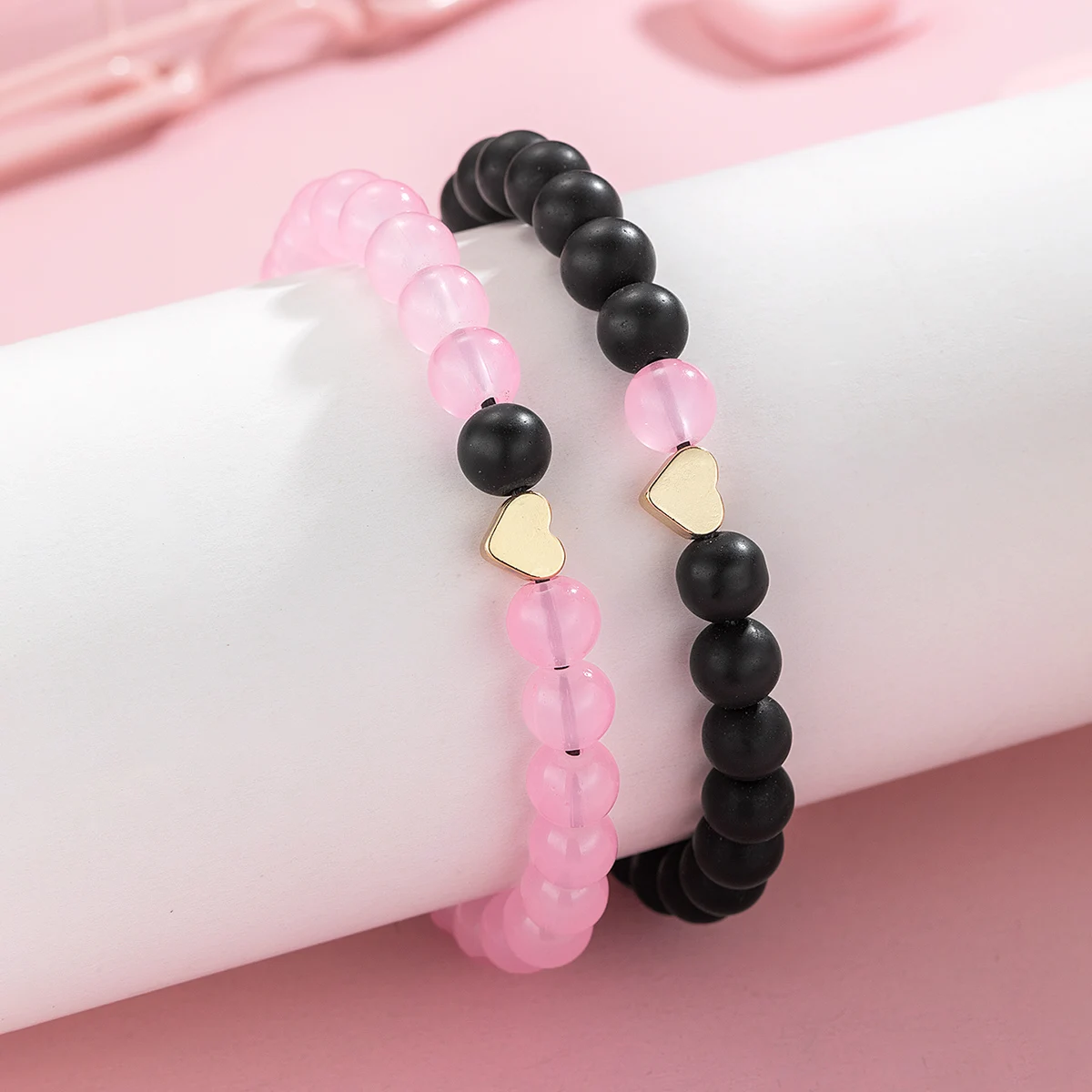 Minimalista amore imitazione cristallo nero imitazione ossidiana catena di corda regolabile bracciale a doppio strato coppia san valentino