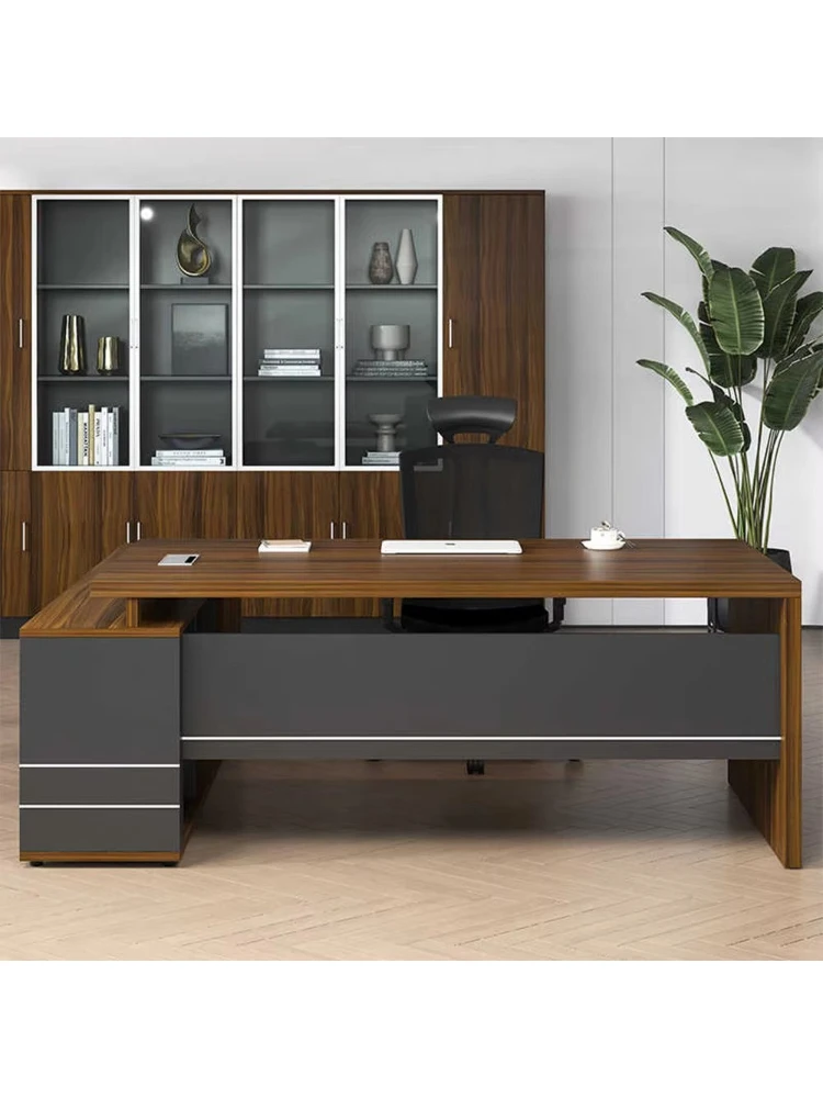 Simple modern desk with side cabinet manager supervisor office desk and chair combination boss desk