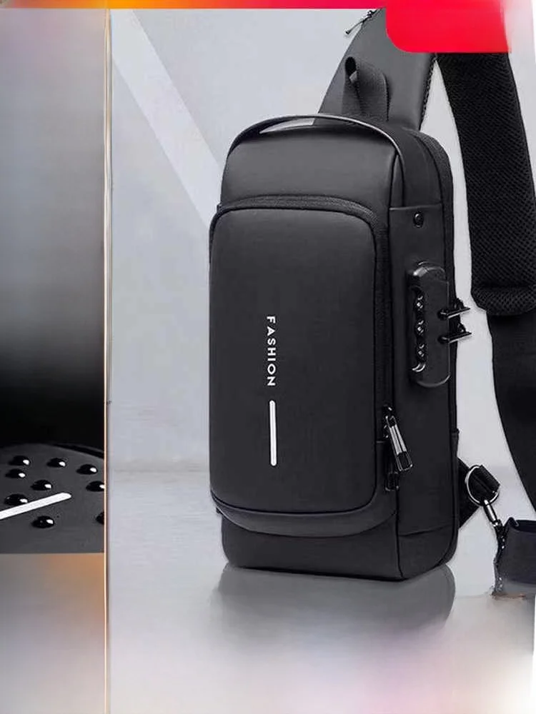 メンズ多機能防水バイク用シングルショルダーバッグ、パスワードロック付き盗難防止チェストバッグ（サイクリング用）
