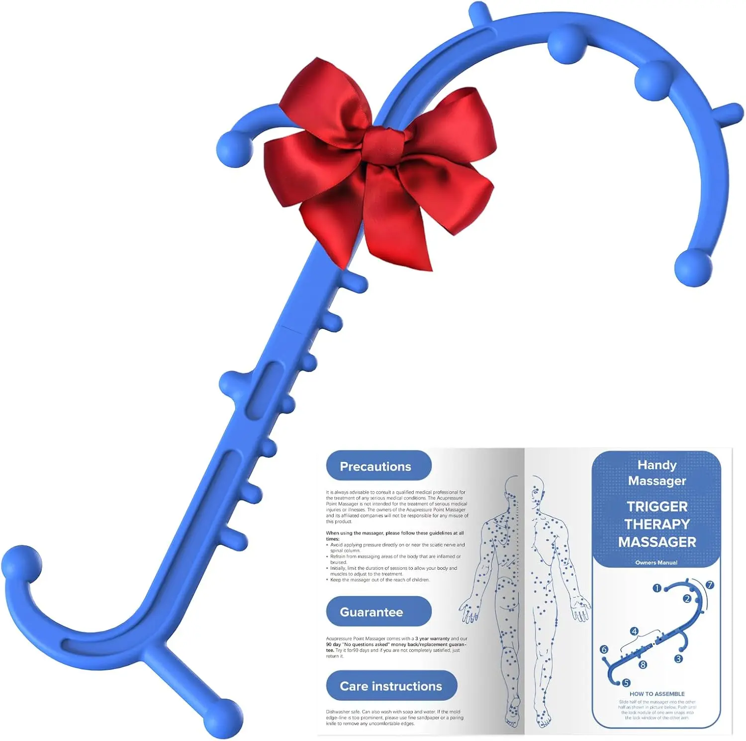 

Массажер для глубокого воздействия на ткани спины и шеи для снятия боли, удаления мышечных узлов, инструмент для точечного массажа всего тела - синий