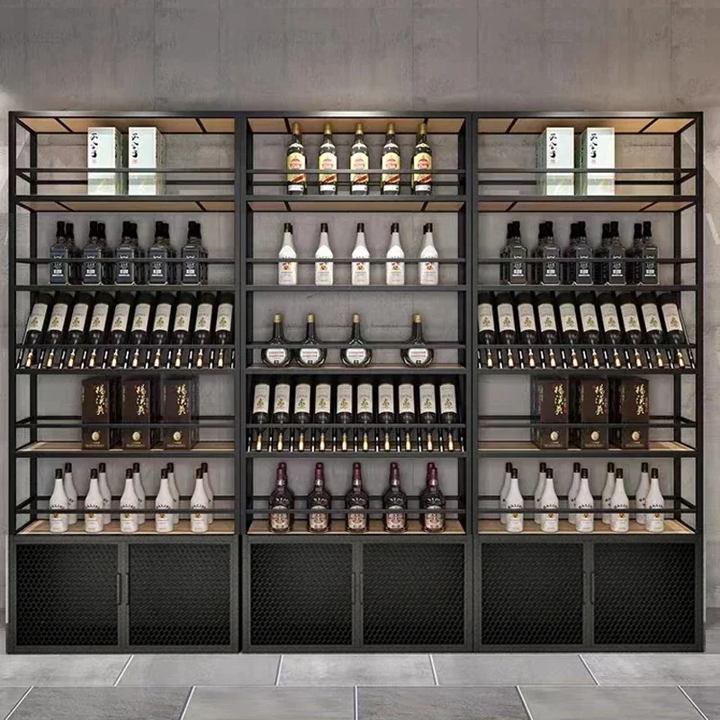 Industrial style red wine display cabinet commercial floor wine rack wrought iron restaurant hotel bar wine cabinet win
