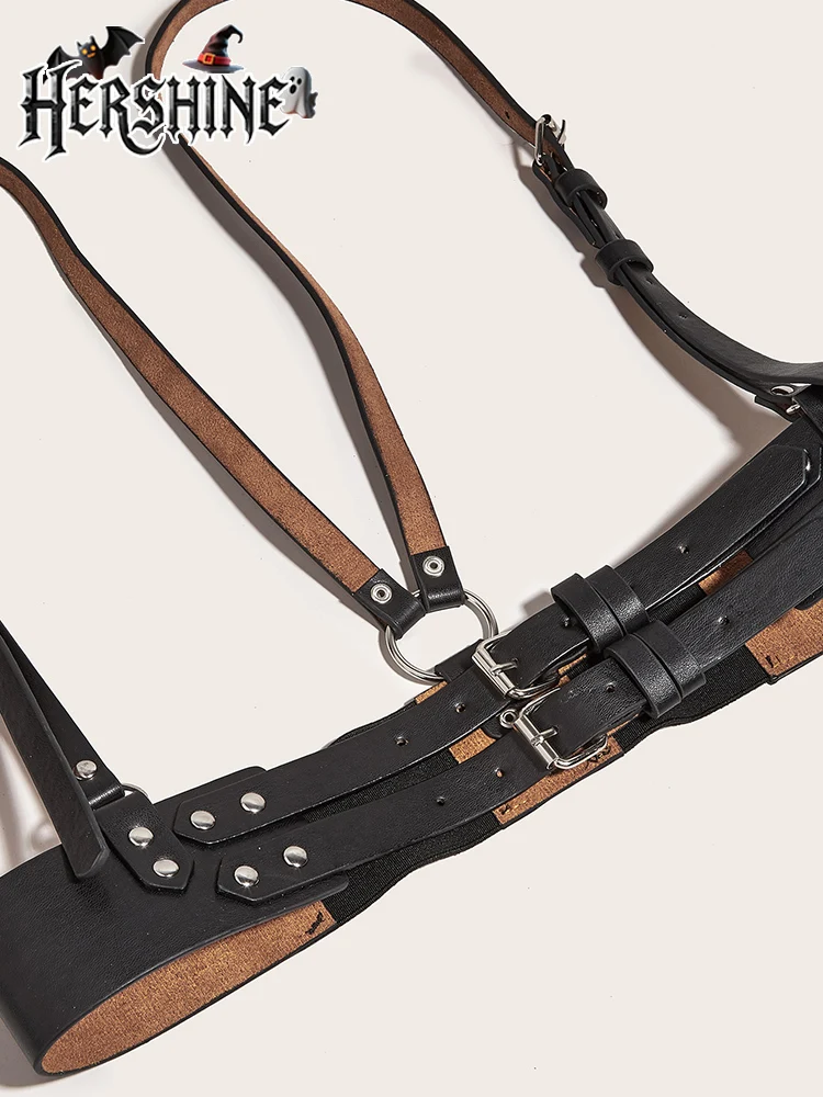 HERSHINE цельный женский черный широкий пояс, двухслойный плечевой ремень Y2K, аксессуар на Хэллоуин в готическом стиле, модный предмет