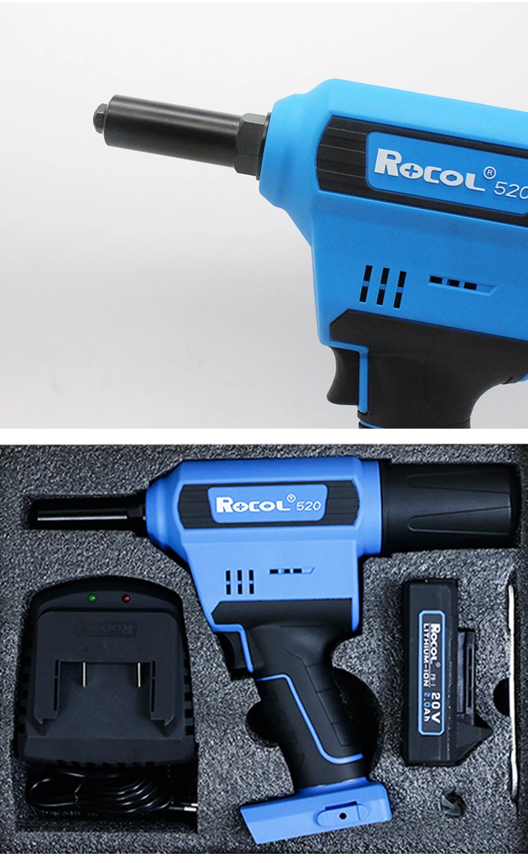Electric Rivet Gun Rocol RL-520 Lithium Battery Automatic Rivet Gun Core Pulling Riveting Tool Stainless Steel Brushed Rivets