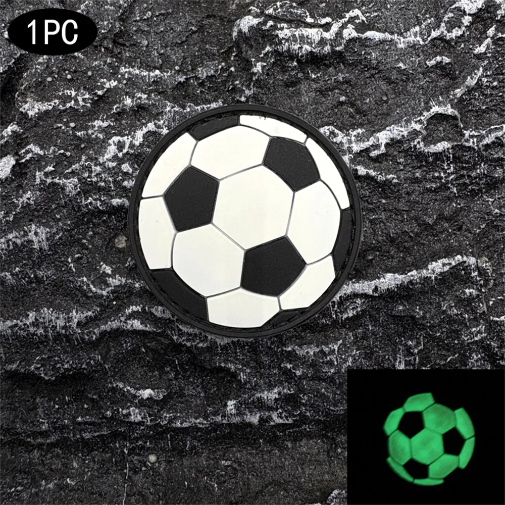 A Football Pvc Patch Badge with a Luminous Effect, Velcro Backing with Hook and Loop Fasteners, Suitable for Decorating Bags, Backpacks, Vests, and Clothing