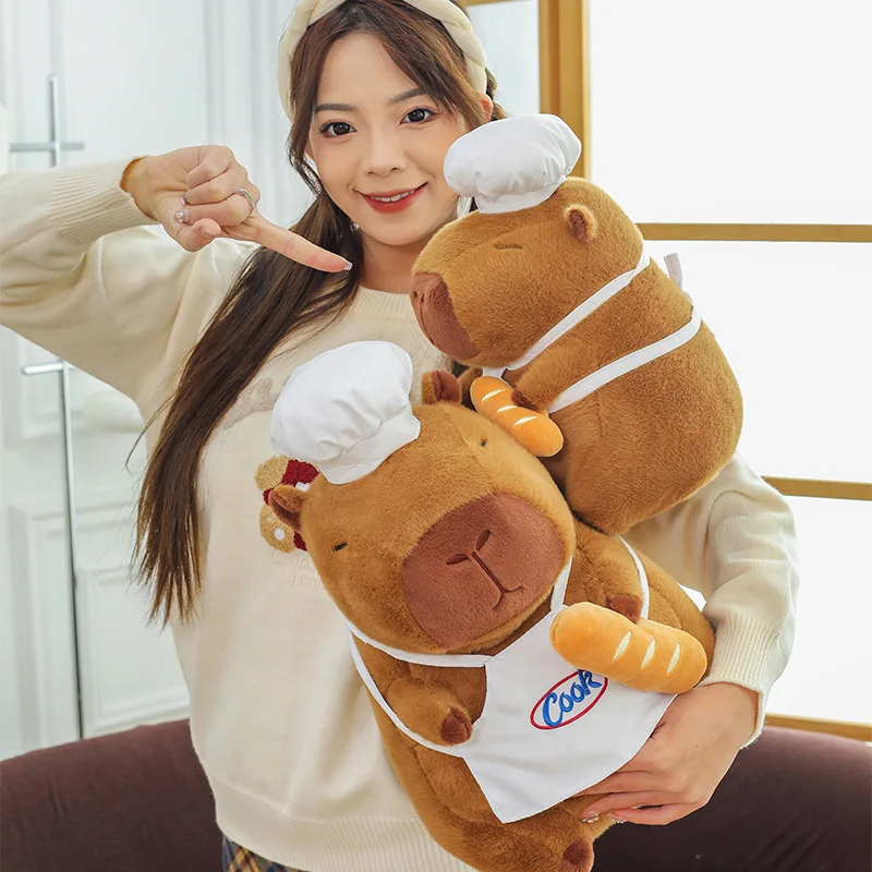 Juguete de peluche Kawaii, muñeco de peluche, bonito Chef, capibara, pan, juguete suave para niños, regalo de cumpleaños para niñas y niños, premio de gran tamaño