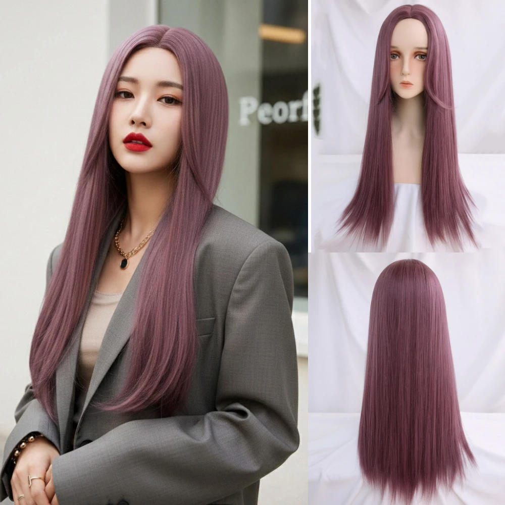 Women's Heat Resistant Long Straight Lolita Wig Synthetic Purple Material for Cosplay Party Daily Wear