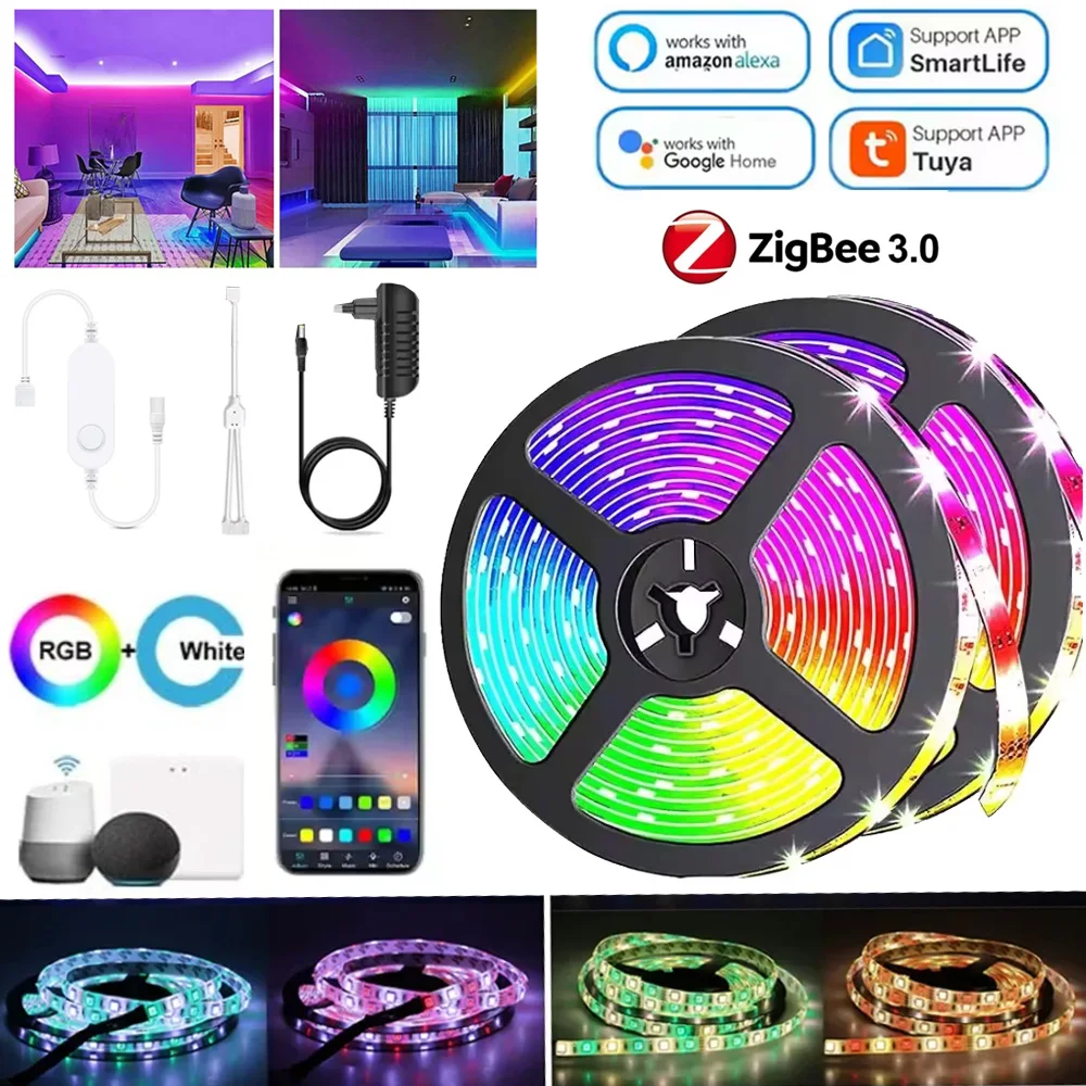 Zigbee 3.0 DC12V RGBCCT  LED Strip Lights 5050 LED Flexible Ribbon Tape Dimmable TV Backlight Cabinet bedroom for Alexa Google