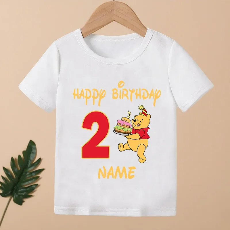 Winnie the Pooh Bear Print Kids Clothes 1 2 3 4 5 6 7 8 9 Years Birthday Custom Name Boys Girls T shirt Baby Children T-Shirt