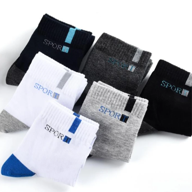 5Pairs Cotton Men Socks Autumn Winter Sports Mid Tube Soft Sock Breathable Deodorant Business Black White Male Socks Size 36-43