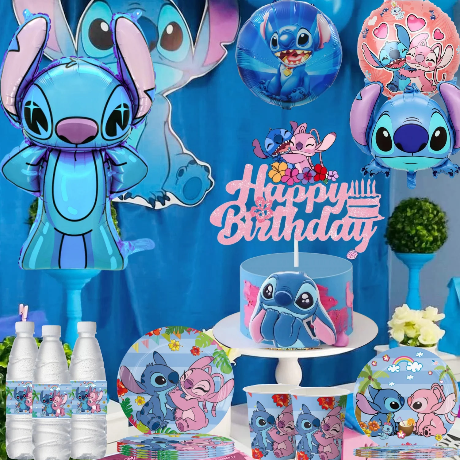 Disney-Autocollants Lilo et Stitch pour Décoration d'Anniversaire, Poulet Britannique, Nappe, Assiette, Ballon, Fournitures de ixPréChristophe pour Enfants