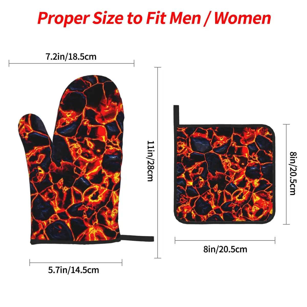 Magma Volcano Lava Fire Oven Mitts and Pot Holder Sets of 4 for Baking Kitchen Cooking BBQ Resistant Non-Slip Gloves