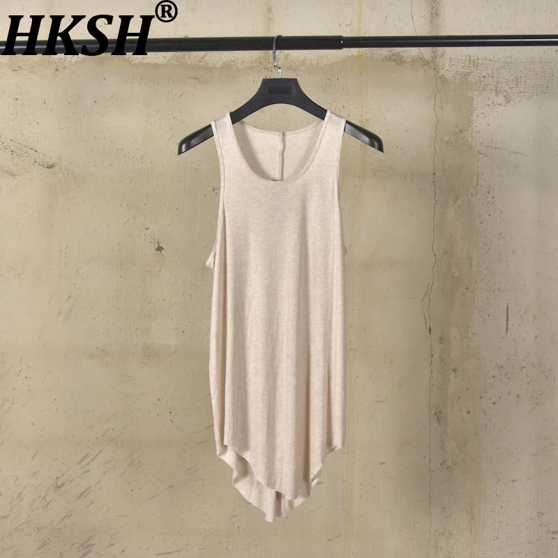 HKSH Summer New Men Ins Niche Irregular Hem Design Wool Blend Sleeveless Vest Trend Fashion Casual Solid Color Tank Tops HK15564