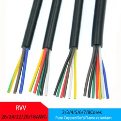 RVV Electric Cable 2Meters 2/3/4/5/6/7/8 Cores 26/24/22/20/18AWG Control Signal Wire Copper Insulated Sheathed PVC Cable