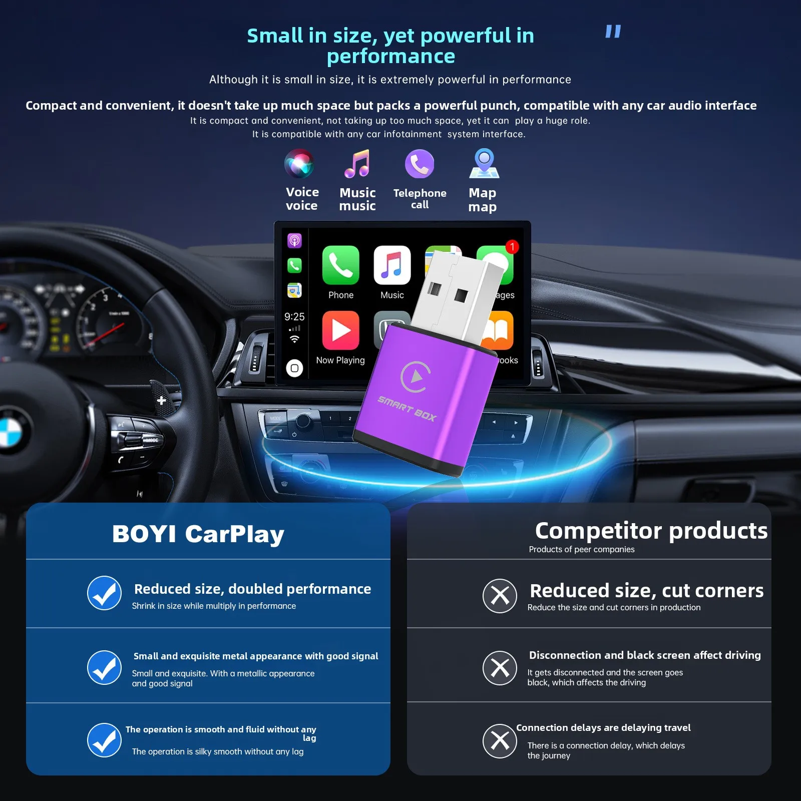 Smart car machine connected box 2-in-1 carplay wireless adapter Android carplay box