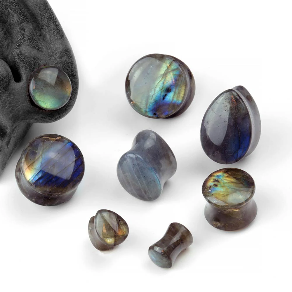 Organic Labradorite Stone Ear Plugs Tunnels Flesh Double Flare Earlet Gauges Expander Round Teardrop Piercing Oreja Body Jewelry