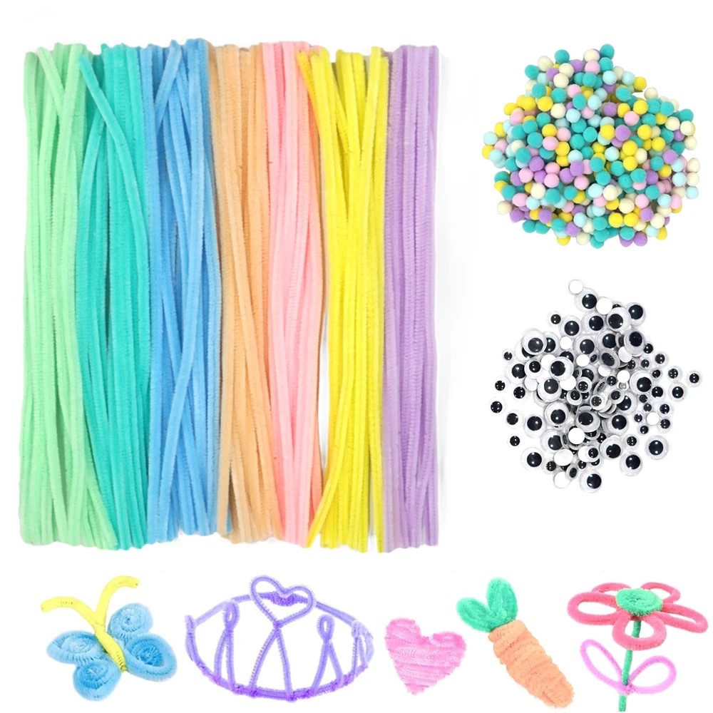 200Pcs Craft Supply Set, Which Includes 100Pcs Pipe Cleaners Chenille Stem, 50Pcs  Wiggle Googly Eyes and 50Pcs Pompoms