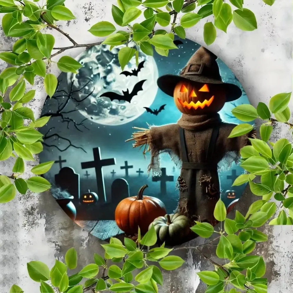 

Оловянная вывеска с плоским принтом «Опудало» на Хэллоуин — круглый металл, 1 шт. | Идеально подходит для клубов и поделок