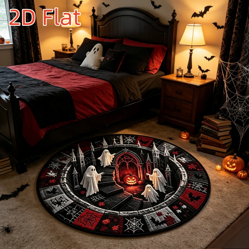 Ultimate Spooky Halloween Ghost Haunted Castle Round Doormat Mat Decoration for Autumn Fall Porch Entryway Seasonal Home Decor G