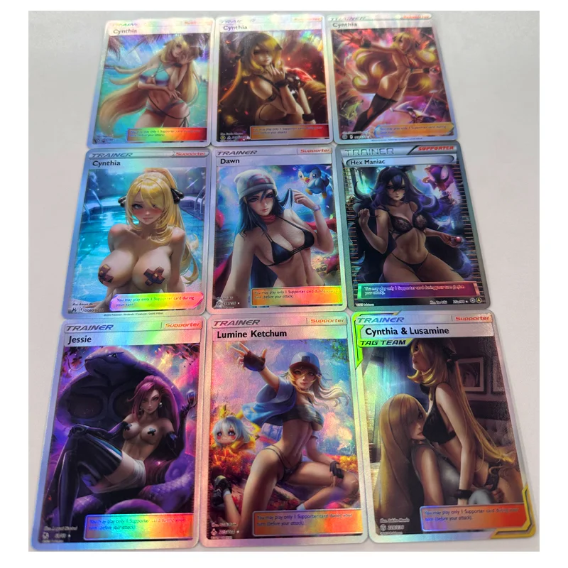 9 pz/set Anime Pokemon fai da te ACG Foil Stamping carte Glitter Laser Marnie Rosa giocattoli per ragazzi carte da collezione regalo di compleanno