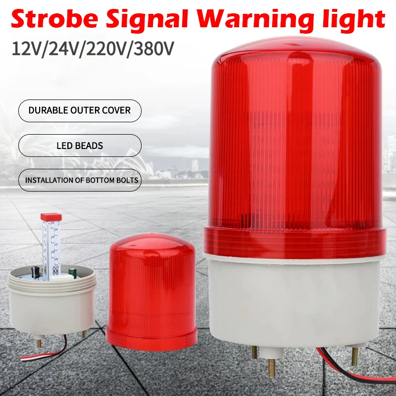 Industrial LED Warning Light 12V 24V 220V 380V Red Strobe Signal Lamp with Buzzer/Silent Option Emergency Beacon for Machine