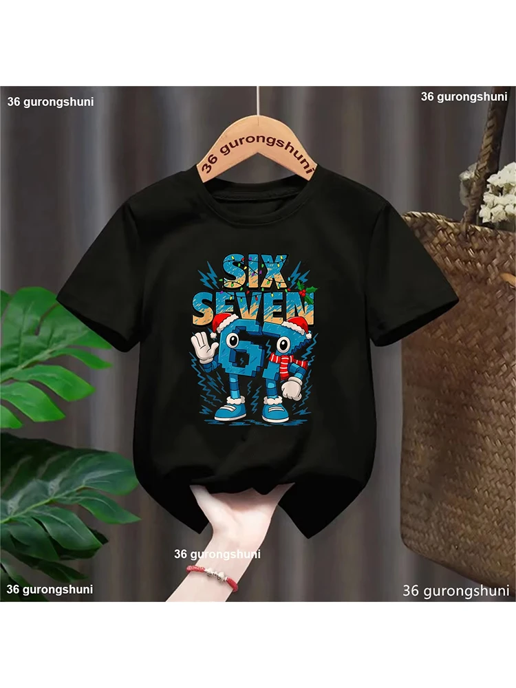 Kids 67 Christmas Cartoon Character T-Shirt, Breathable Cotton, Casual Holiday Topdf0189