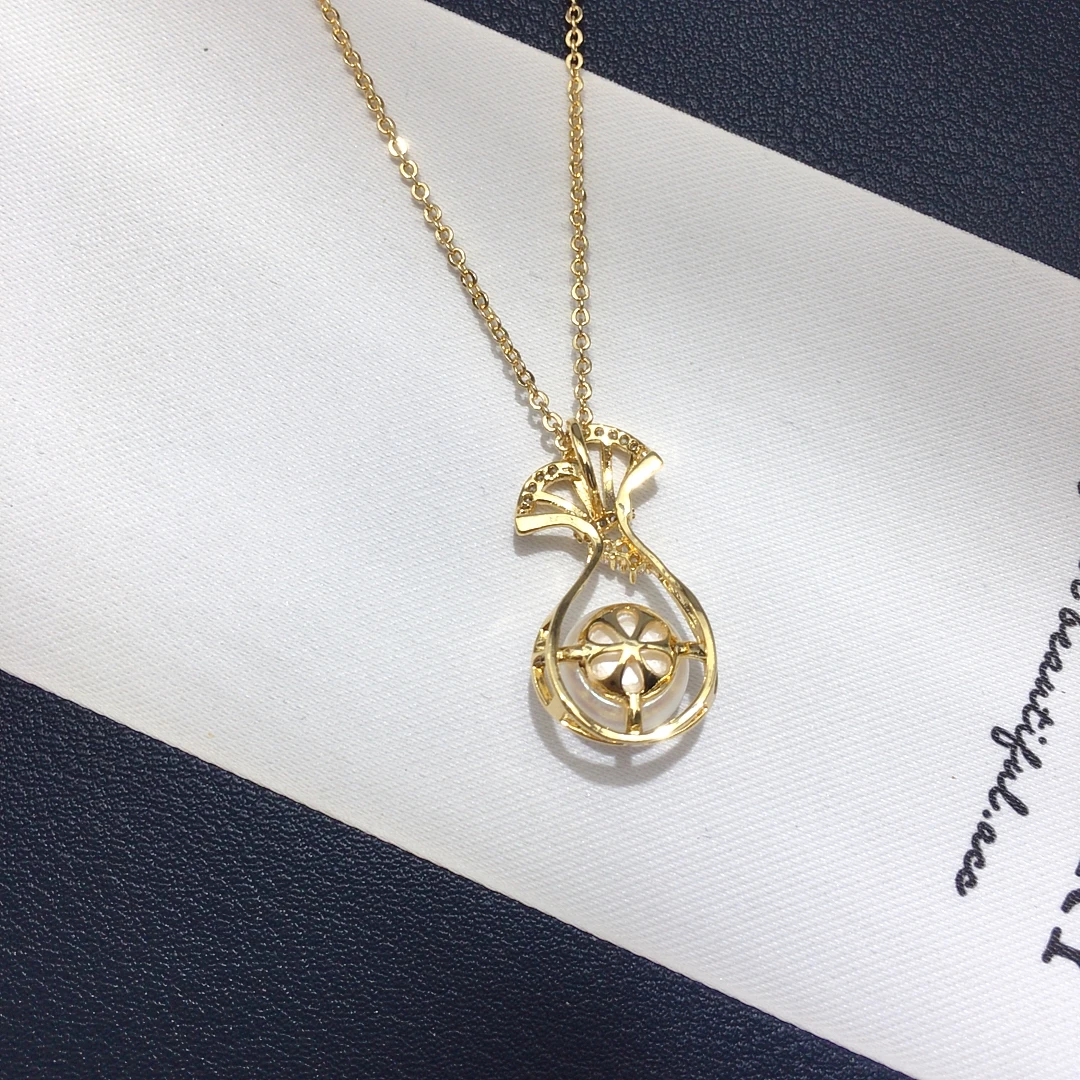 9-10mm Freshwater Pearl Simple Fashion Money Bag Pendant Necklace with Zircon High Jewelry Wholesale 2025 New Collection Gift