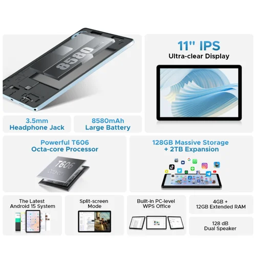 Imagen 2 del producto DOOGEE U11 Android 15 Tablet 11 ""pantalla ultrafina de 90Hz 16GB(4+12) 128GB 8580mAh batería Unisoc T606 altavoz dual octa-core