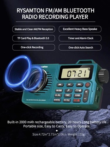 Radio AM/FM portátil, radio de bolsillo pequeña con Bluetooth, altavoz de graves, compatible con tarjeta Micro SD y grabación, batería de larga duración