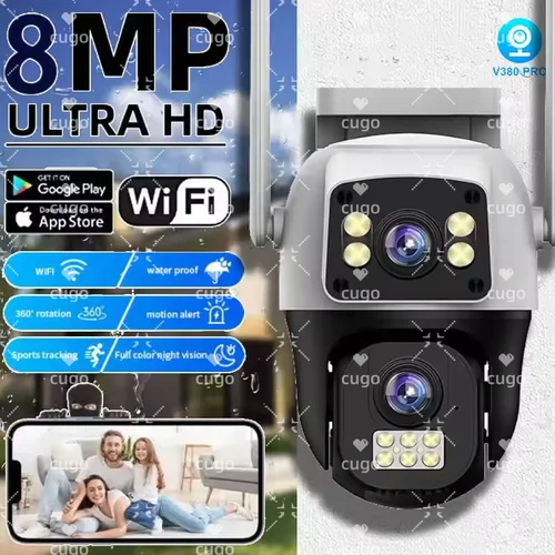 Cámara IP PTZ de 8MP, 4K, WIFI, pantalla Dual para exteriores, detección humana IA, lente Dual, Audio bidireccional, vídeo CCTV, cámara de seguridad, aplicación V380
