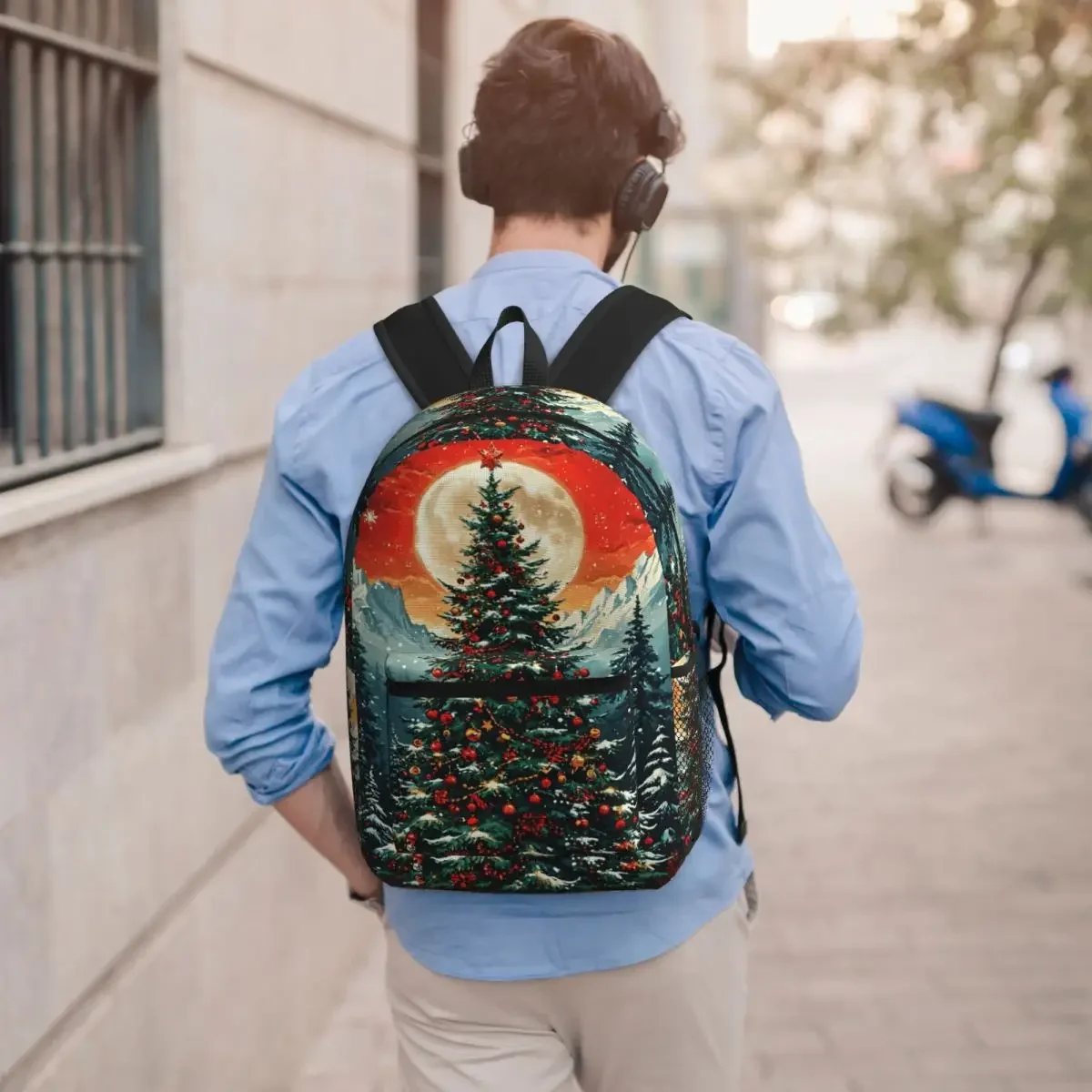 Exquisite Christmas Tree Print Backpack Student BookBag Children School Bag Laptop Shoulder Bags for Men Women