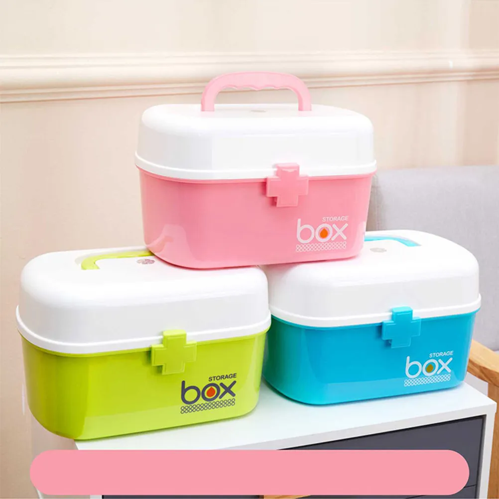 

Kit PP Storage Organizer Lightweight Shockproof Emergency Medicine Box with Removable Tray Handle for Home Office