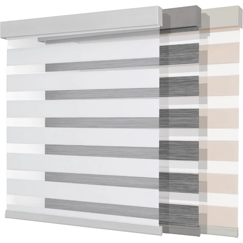 

Cordless Zebra Blinds, Dual Layer Light Control Window Shades, Child-Safe Roller Blinds for Home & Office (White, 34" W x 75" H)