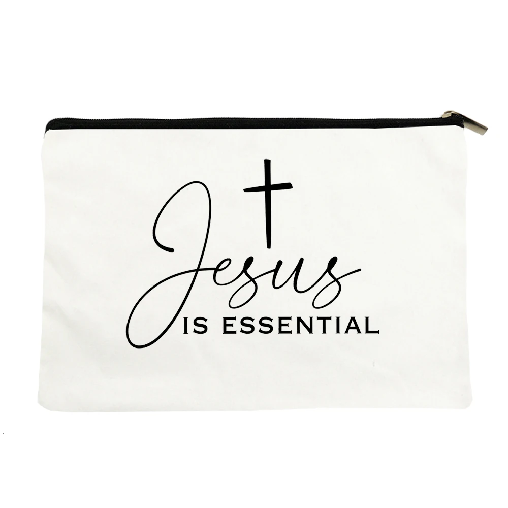 Jesus He Will Be There for You Make Up Organizer Canvas Cosmetic Bag for Women  Pencil Pouch Bag Christian Holiday Female Gifts