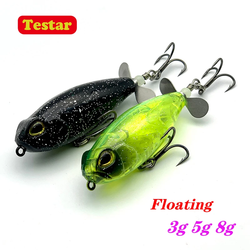 Testar 3g 5g 8g Leurre de pêche artificiel de surface type crayon avec hélice et queue rotative libre, pour la pêche au bar, au loup et au requin