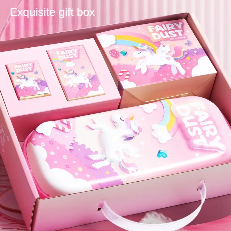 M&G Dinosaur Unicorn Stationery Set (Pencil Bag/Pencil Sharpener/Pencils/Erasers/Soft Ruler/Name Stickers/Pen Cap) Student Gift