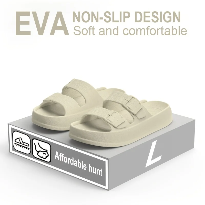 Men Double Buckle EVA Slides Sandals Summer Outdoor Anti Slip Thick Sole Slippers Lightweight Casual Beach Flip Flops Male Shoes